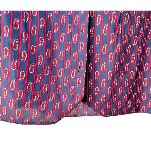 Vintage Paisley Blouse Puffy Sleeves Navy Red Silky Button Up Size Small - Picture 4 of 11